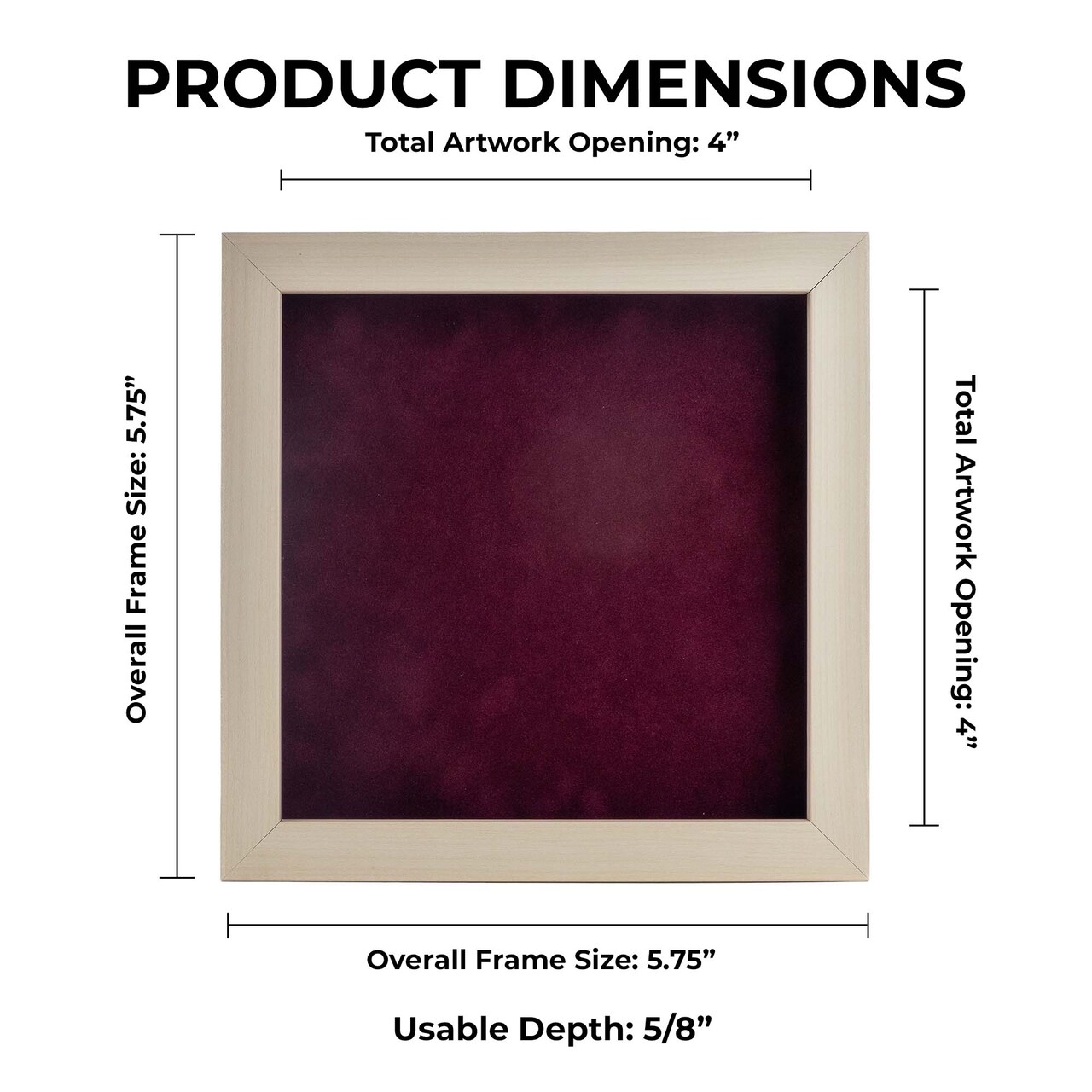 Natural Whitewash Wood Shadow Box Frame with Acrylic Front - Dark Red Suede Backing, 30 Sizes